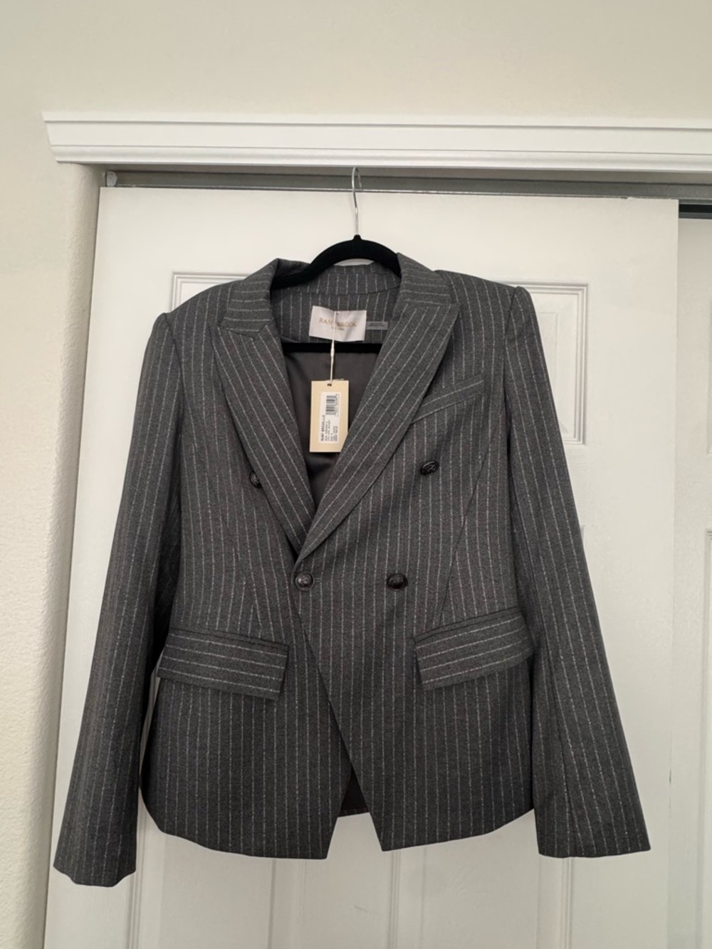 Ramy Brook Women's Gray Pinstripe Double-Breasted Blazer